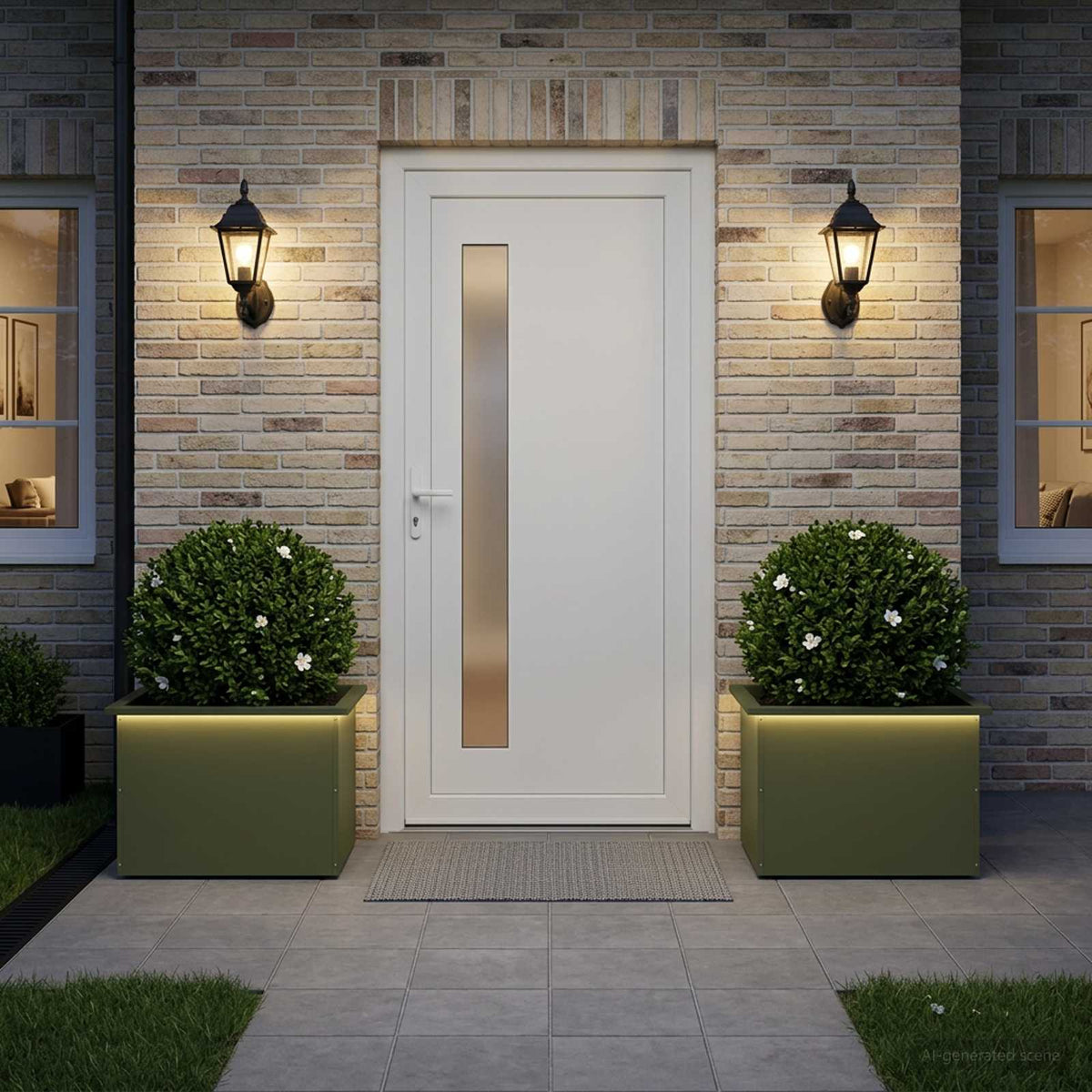 vidaXL Garden Planter with LED 2 pcs Olive Green 40 x 60 x 40 cm Steel