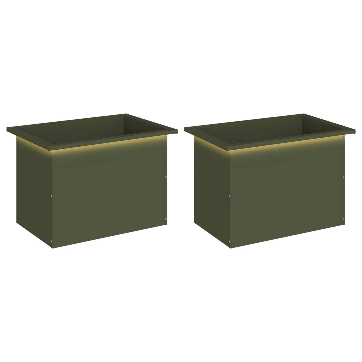 vidaXL Garden Planter with LED 2 pcs Olive Green 40 x 60 x 40 cm Steel