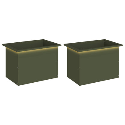 vidaXL Garden Planter with LED 2 pcs Olive Green 40 x 60 x 40 cm Steel