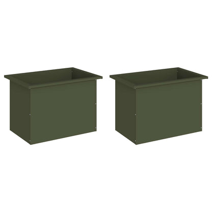 vidaXL Garden Planter with LED 2 pcs Olive Green 40 x 60 x 40 cm Steel