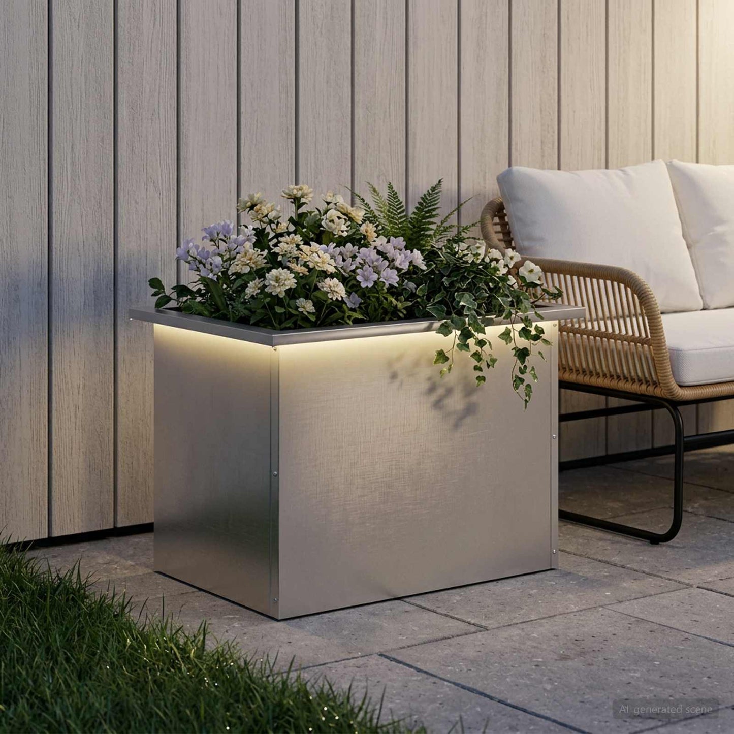 vidaXL Garden Planter with LED Silver 40 x 60 x 40 cm Stainless Steel