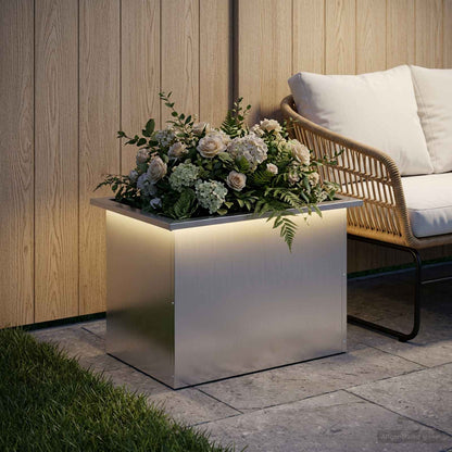 vidaXL Garden Planter with LED Silver 40 x 60 x 40 cm Galvanised Steel