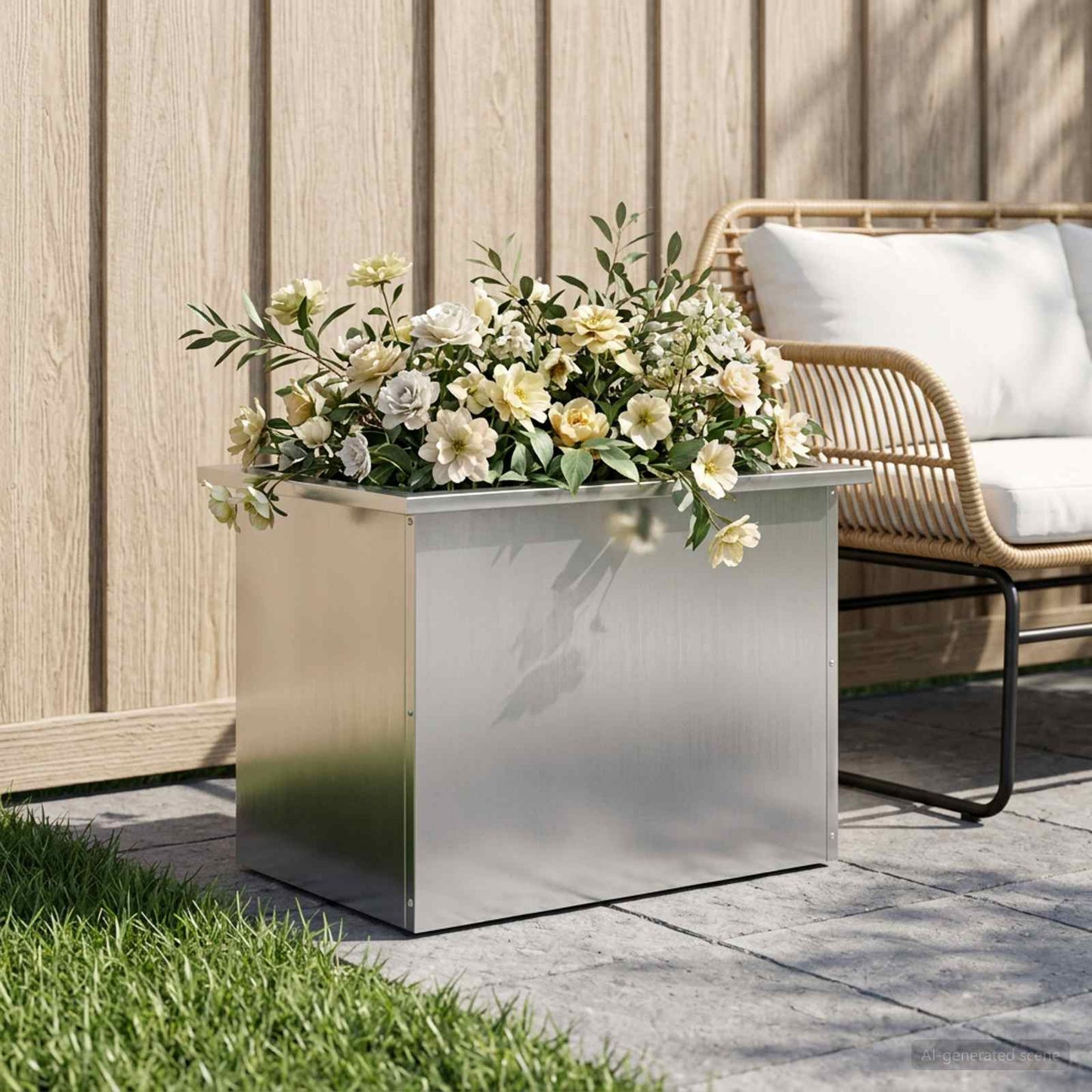 vidaXL Garden Planter with LED Silver 40 x 60 x 40 cm Galvanised Steel