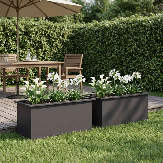 vidaXL Garden Planter with LED 2 pcs Black 40 x 80 x 40 cm Steel