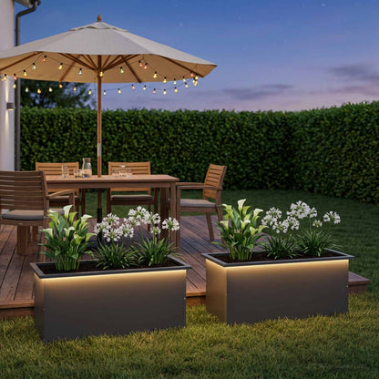 vidaXL Garden Planter with LED 2 pcs Black 40 x 80 x 40 cm Steel
