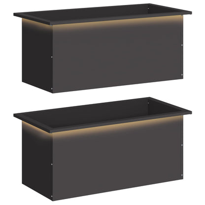 vidaXL Garden Planter with LED 2 pcs Black 40 x 80 x 40 cm Steel