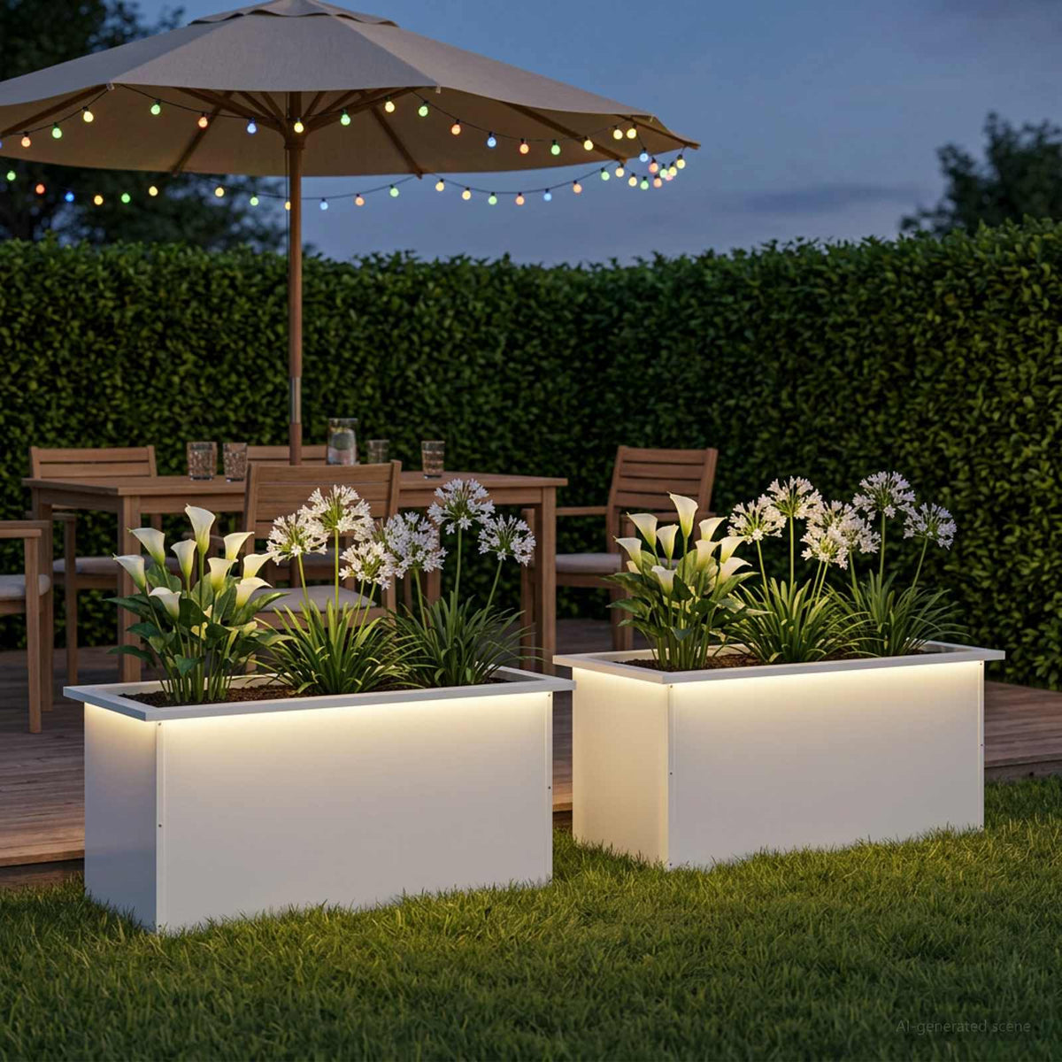 vidaXL Garden Planter with LED 2 pcs White 40 x 80 x 40 cm Steel