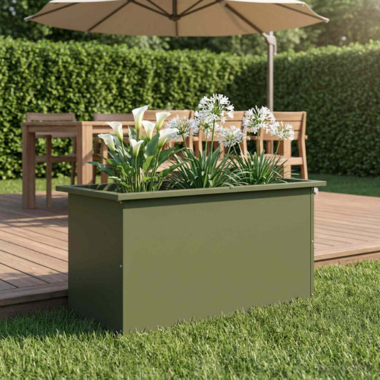 vidaXL Garden Planter with LED Olive Green 40 x 80 x 40 cm Steel