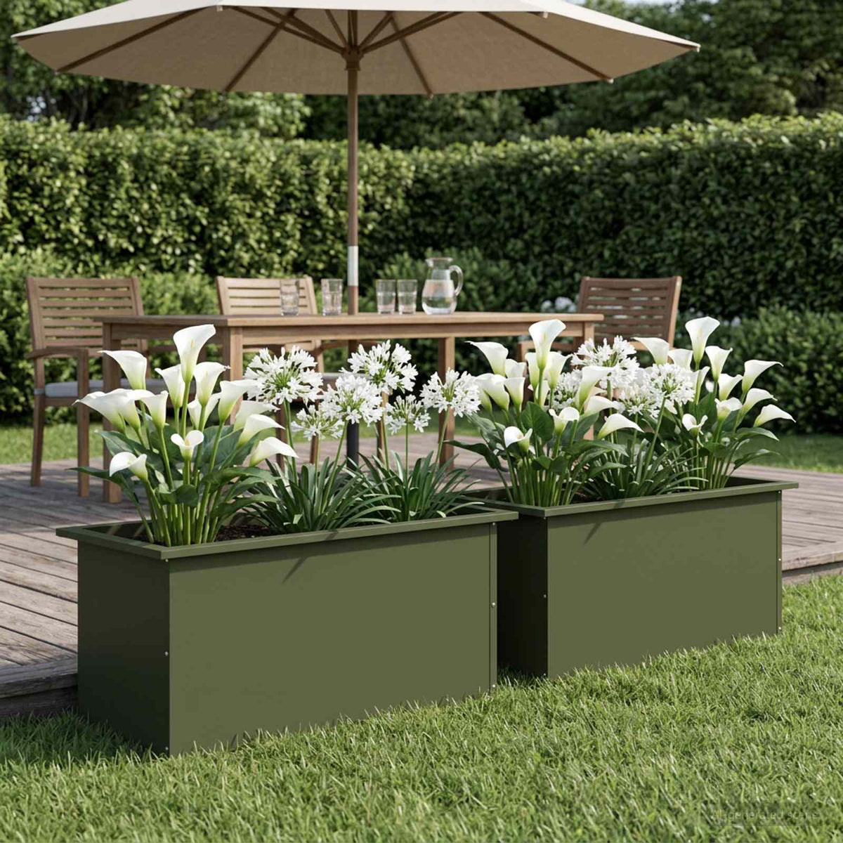 vidaXL Garden Planter with LED 2 pcs Olive Green 40 x 80 x 40 cm Steel