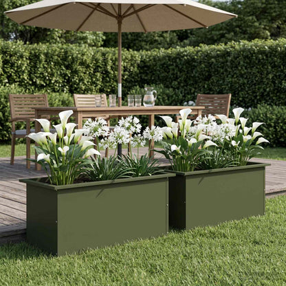 vidaXL Garden Planter with LED 2 pcs Olive Green 40 x 80 x 40 cm Steel
