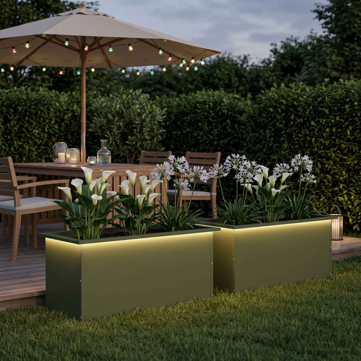 vidaXL Garden Planter with LED 2 pcs Olive Green 40 x 80 x 40 cm Steel