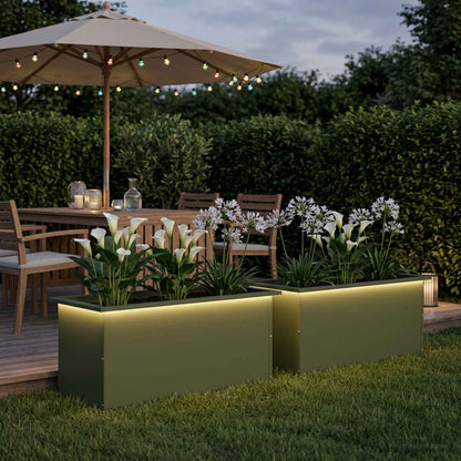 vidaXL Garden Planter with LED 2 pcs Olive Green 40 x 80 x 40 cm Steel