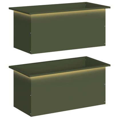 vidaXL Garden Planter with LED 2 pcs Olive Green 40 x 80 x 40 cm Steel