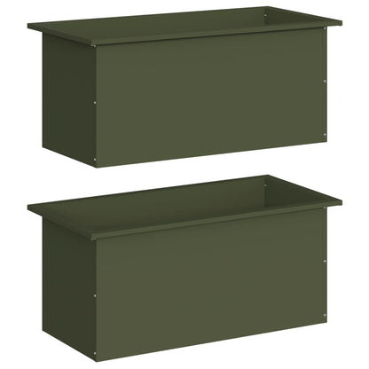 vidaXL Garden Planter with LED 2 pcs Olive Green 40 x 80 x 40 cm Steel