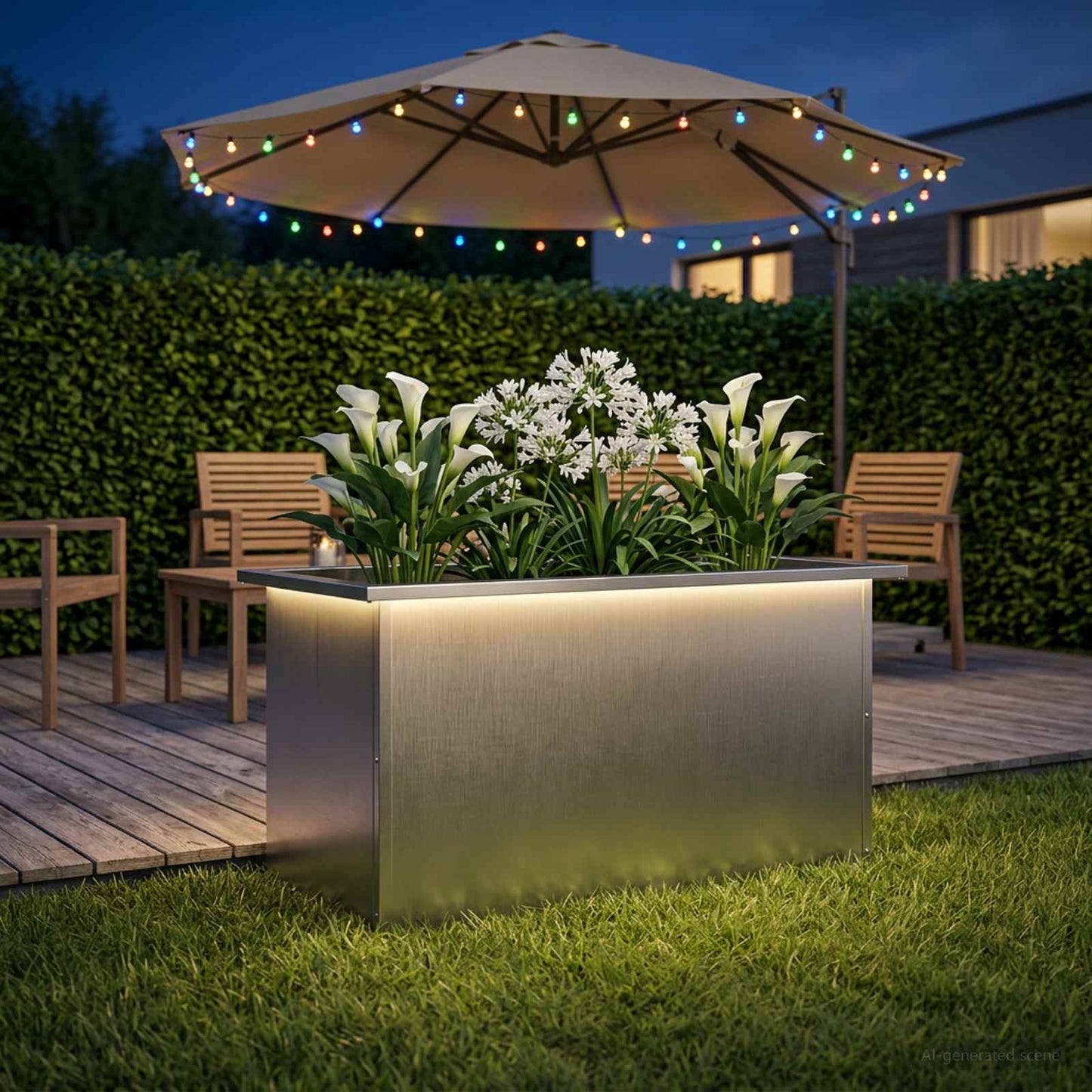 vidaXL Garden Planter with LED Silver 40 x 80 x 40 cm Stainless Steel