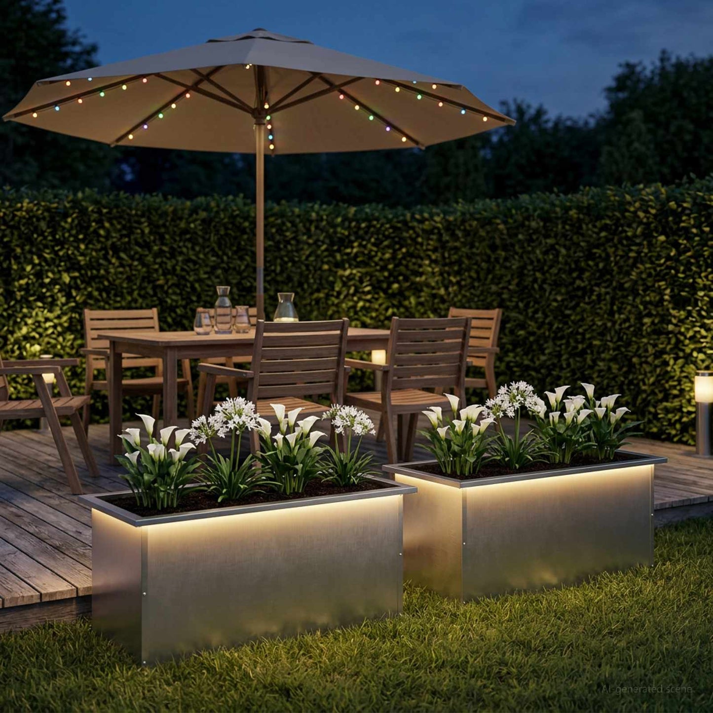 vidaXL Garden Planter with LED 2 pcs Silver 40 x 80 x 40 cm
