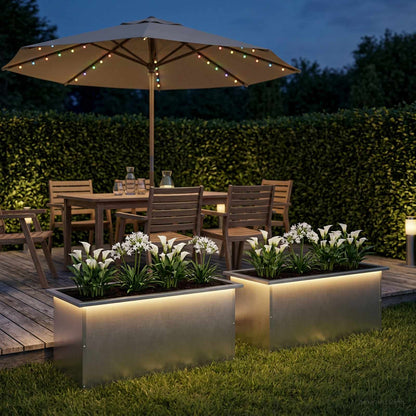 vidaXL Garden Planter with LED 2 pcs Silver 40 x 80 x 40 cm