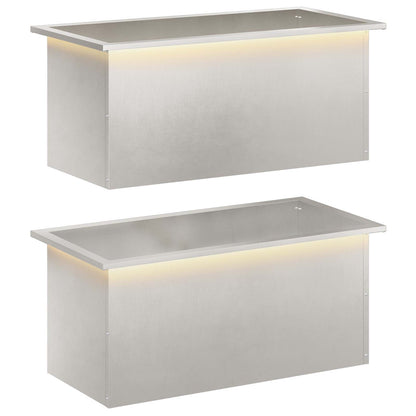 vidaXL Garden Planter with LED 2 pcs Silver 40 x 80 x 40 cm