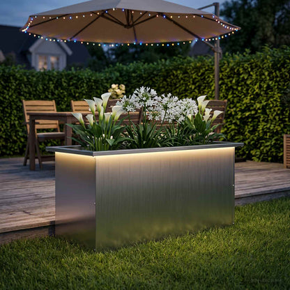 vidaXL Garden Planter with LED Silver 40 x 80 x 40 cm Galvanised Steel