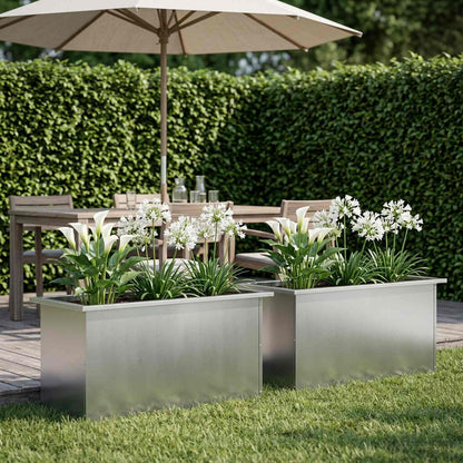 vidaXL Garden Planter with LED 2 pcs Silver 40 x 80 x 40 cm