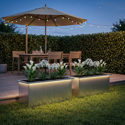 vidaXL Garden Planter with LED 2 pcs Silver 40 x 80 x 40 cm