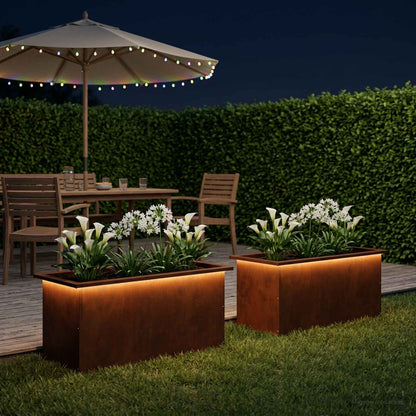 vidaXL Garden Planter with LED 2 pcs Rusty 40 x 80 x 40 cm