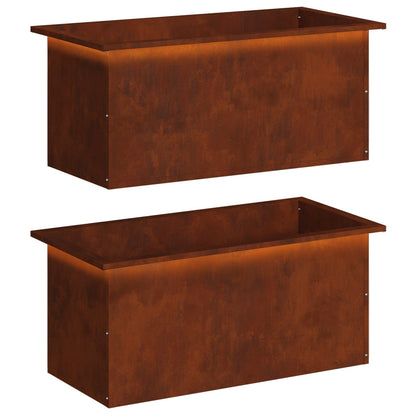 vidaXL Garden Planter with LED 2 pcs Rusty 40 x 80 x 40 cm