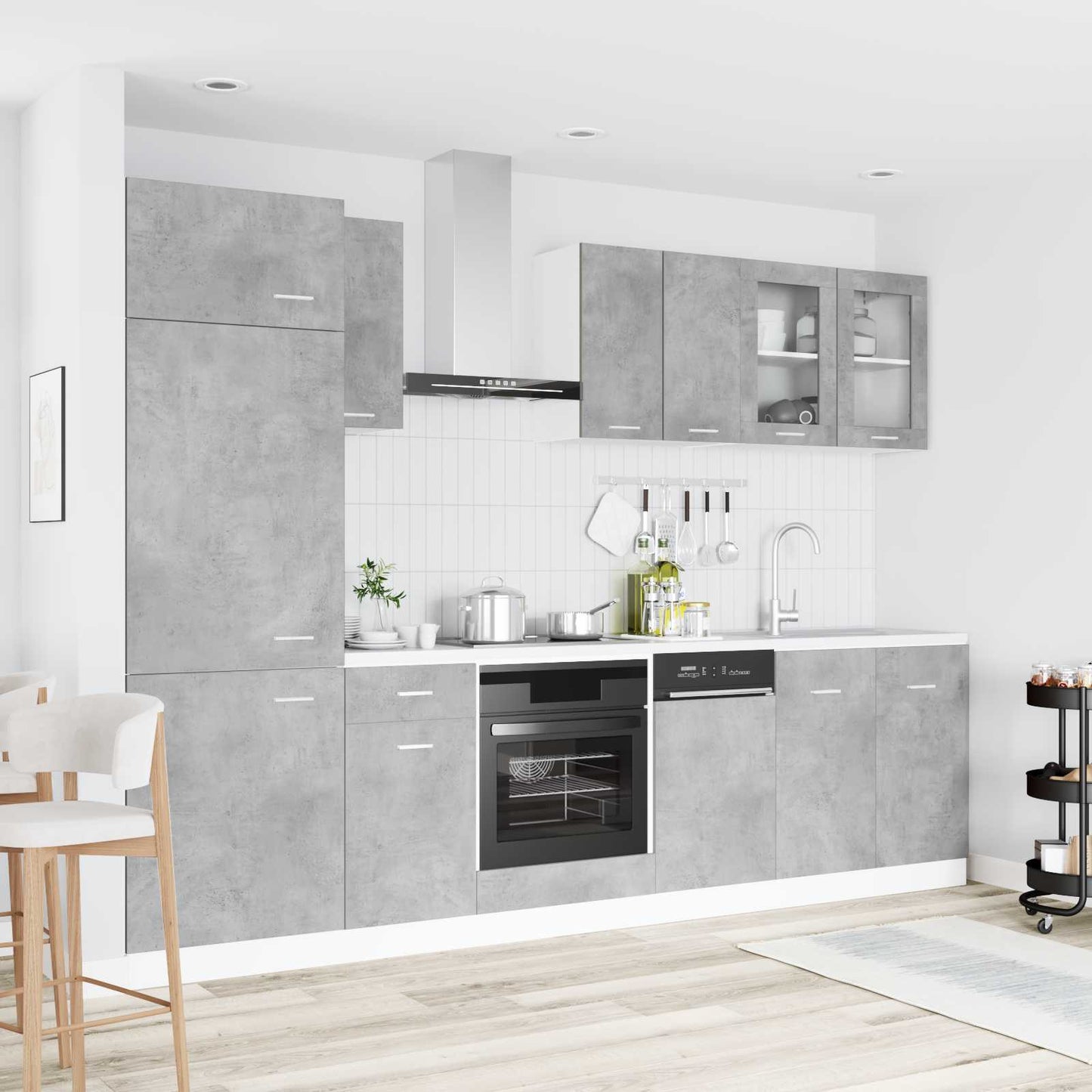 vidaXL Kitchen Unit Lyon 8 pcs Concrete Grey Engineered Wood