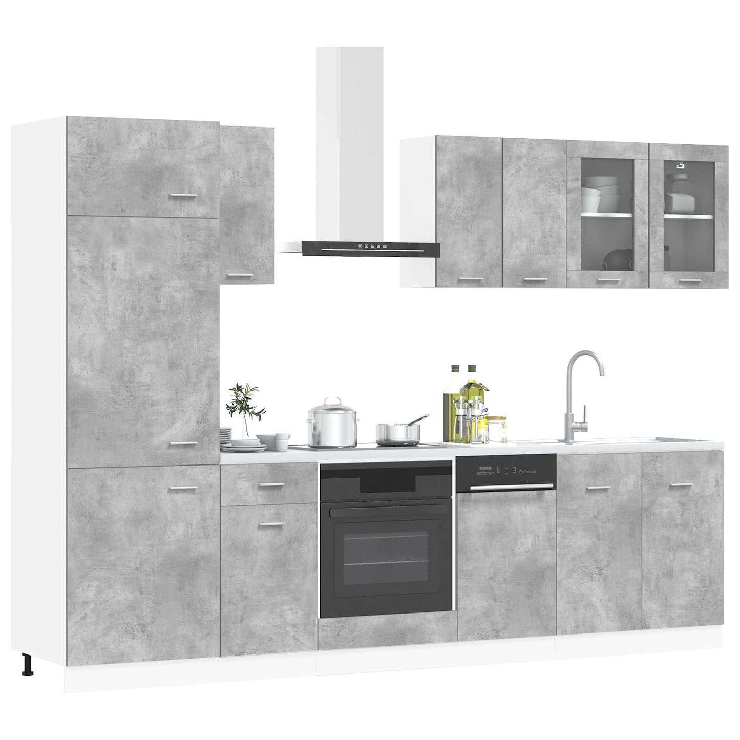 vidaXL Kitchen Unit Lyon 8 pcs Concrete Grey Engineered Wood