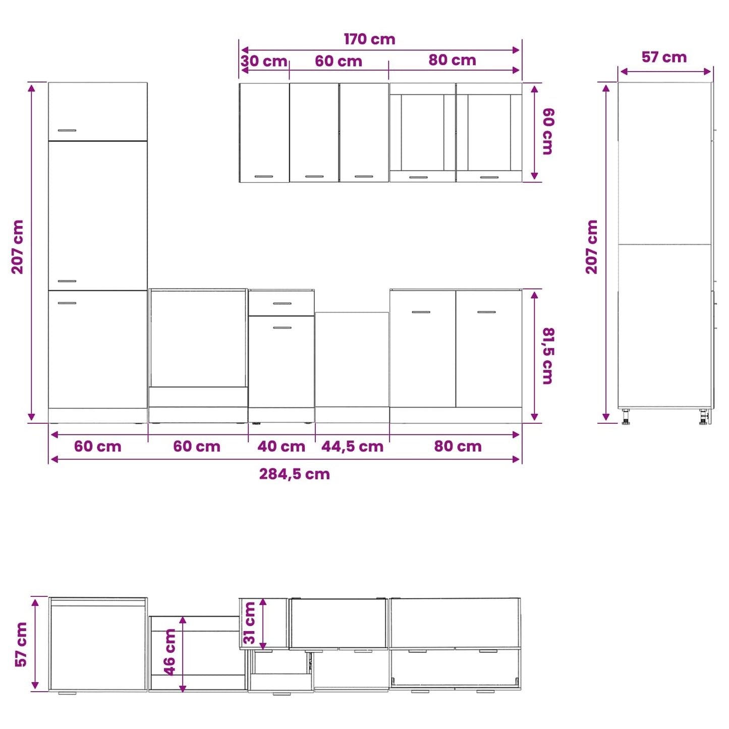 vidaXL Kitchen Unit Lyon 8 pcs Black Oak Engineered Wood