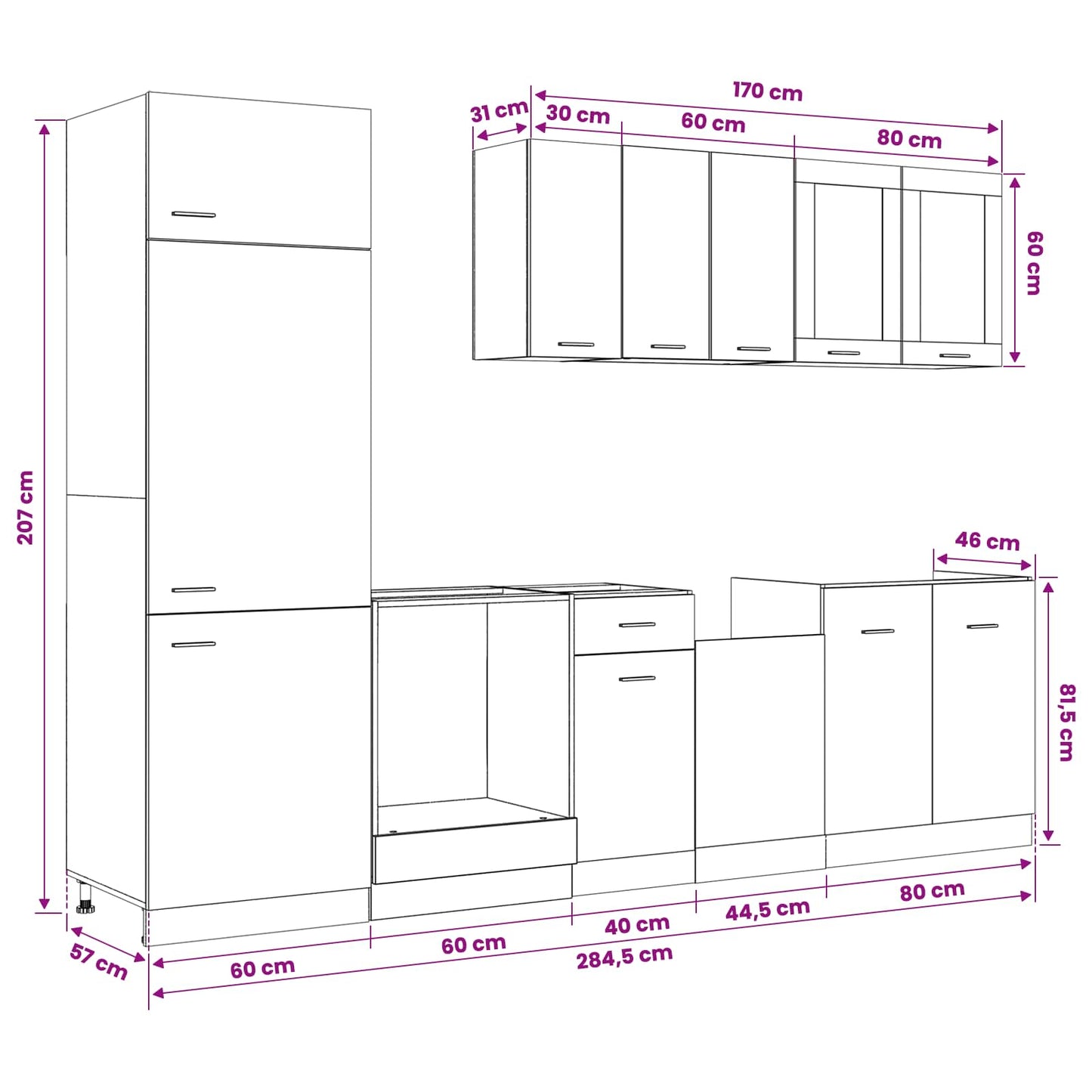 vidaXL Kitchen Unit Lyon 8 pcs Black Oak Engineered Wood