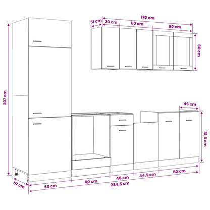 vidaXL Kitchen Unit Lyon 8 pcs Black Oak Engineered Wood