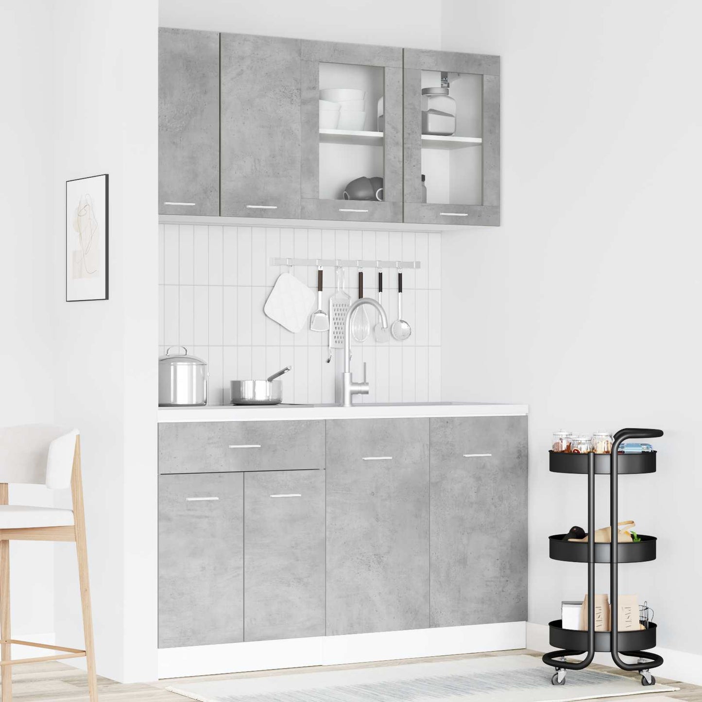 vidaXL Kitchen Unit Lyon 4 pcs Concrete Grey Engineered Wood