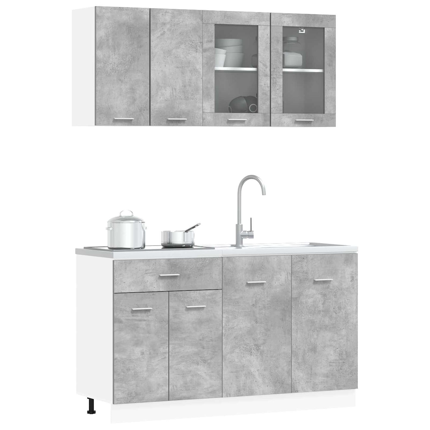 vidaXL Kitchen Unit Lyon 4 pcs Concrete Grey Engineered Wood