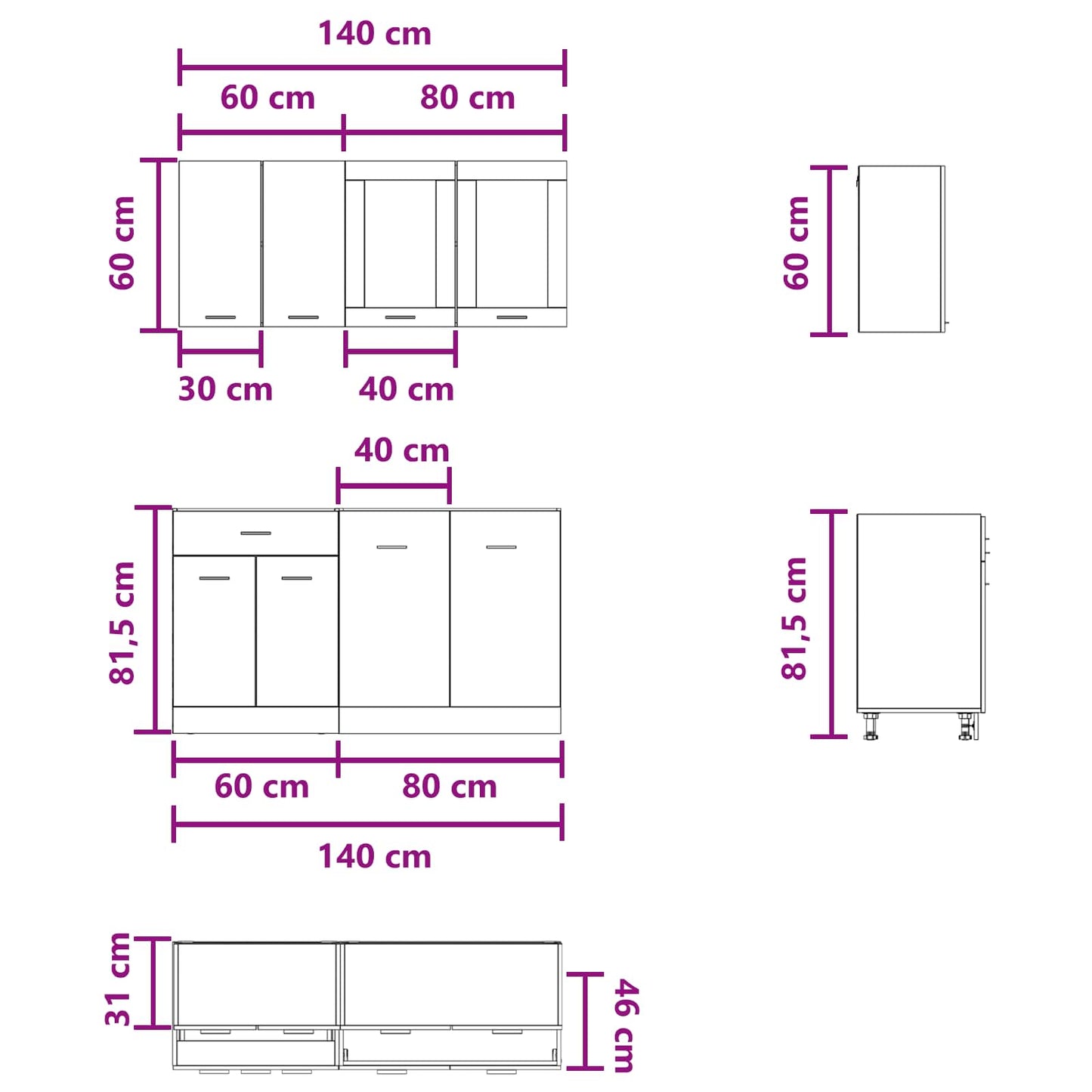 vidaXL Kitchen Unit Lyon 4 pcs Concrete Grey Engineered Wood