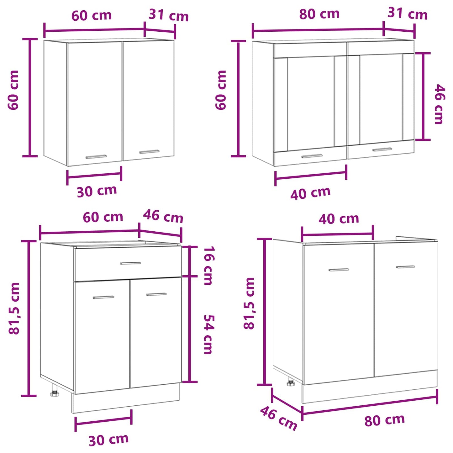vidaXL Kitchen Unit Lyon 4 pcs Concrete Grey Engineered Wood
