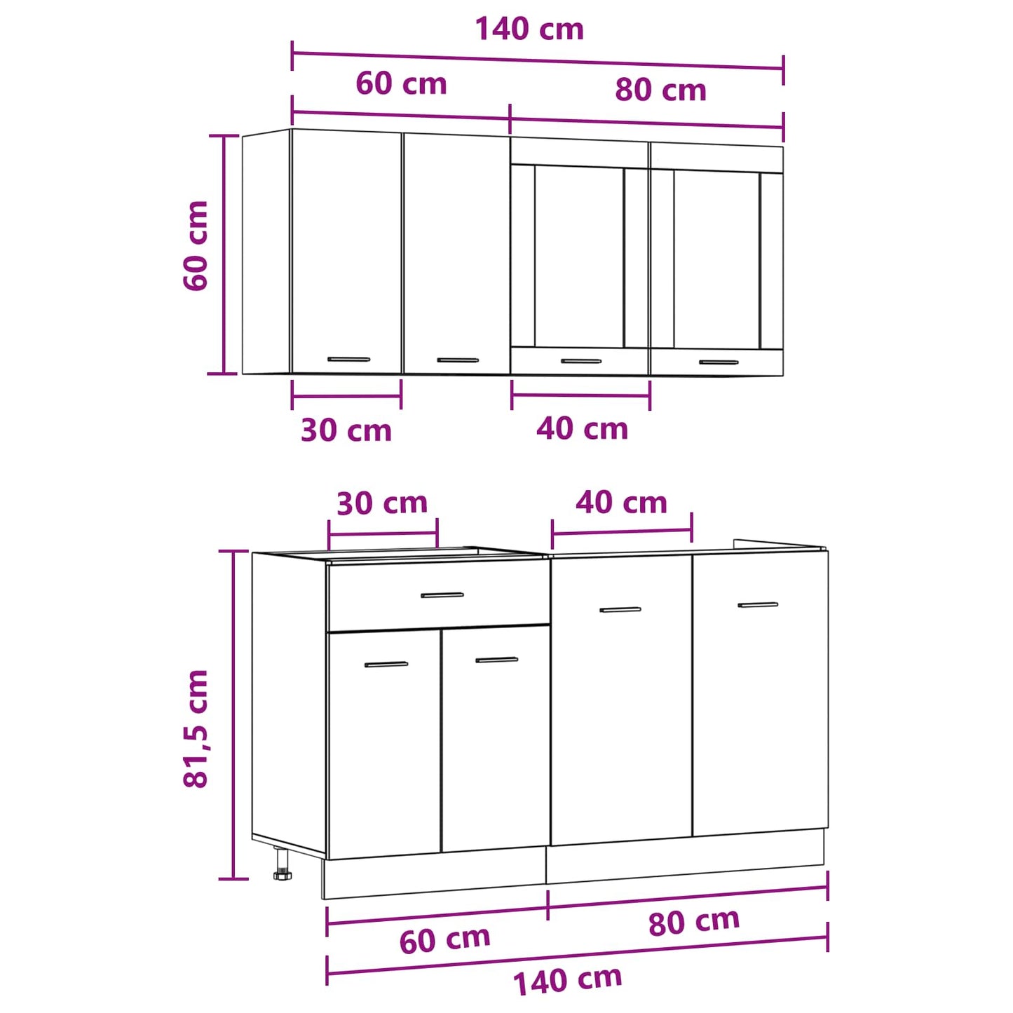 vidaXL Kitchen Unit Lyon 4 pcs Concrete Grey Engineered Wood