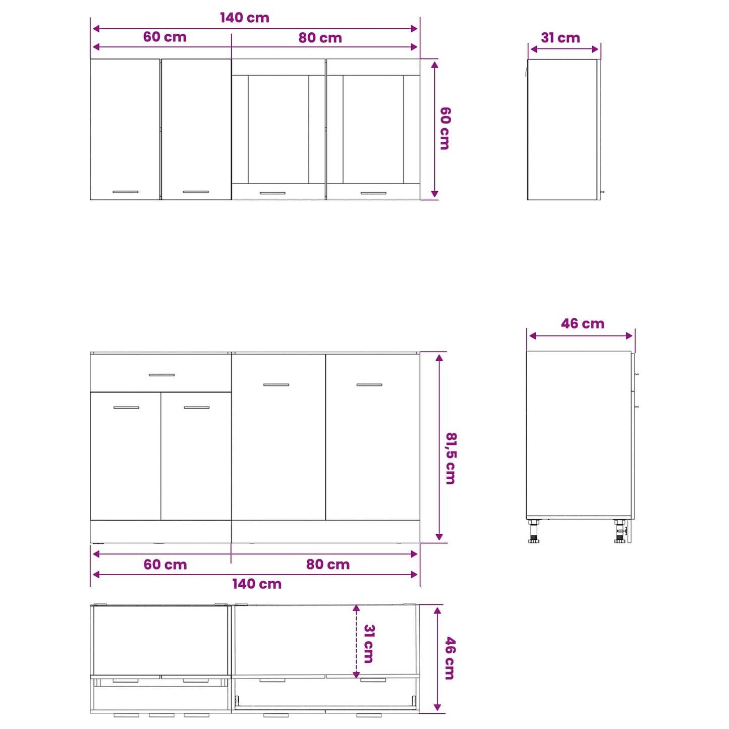 vidaXL Kitchen Unit Lyon 4 pcs Black Oak Engineered Wood