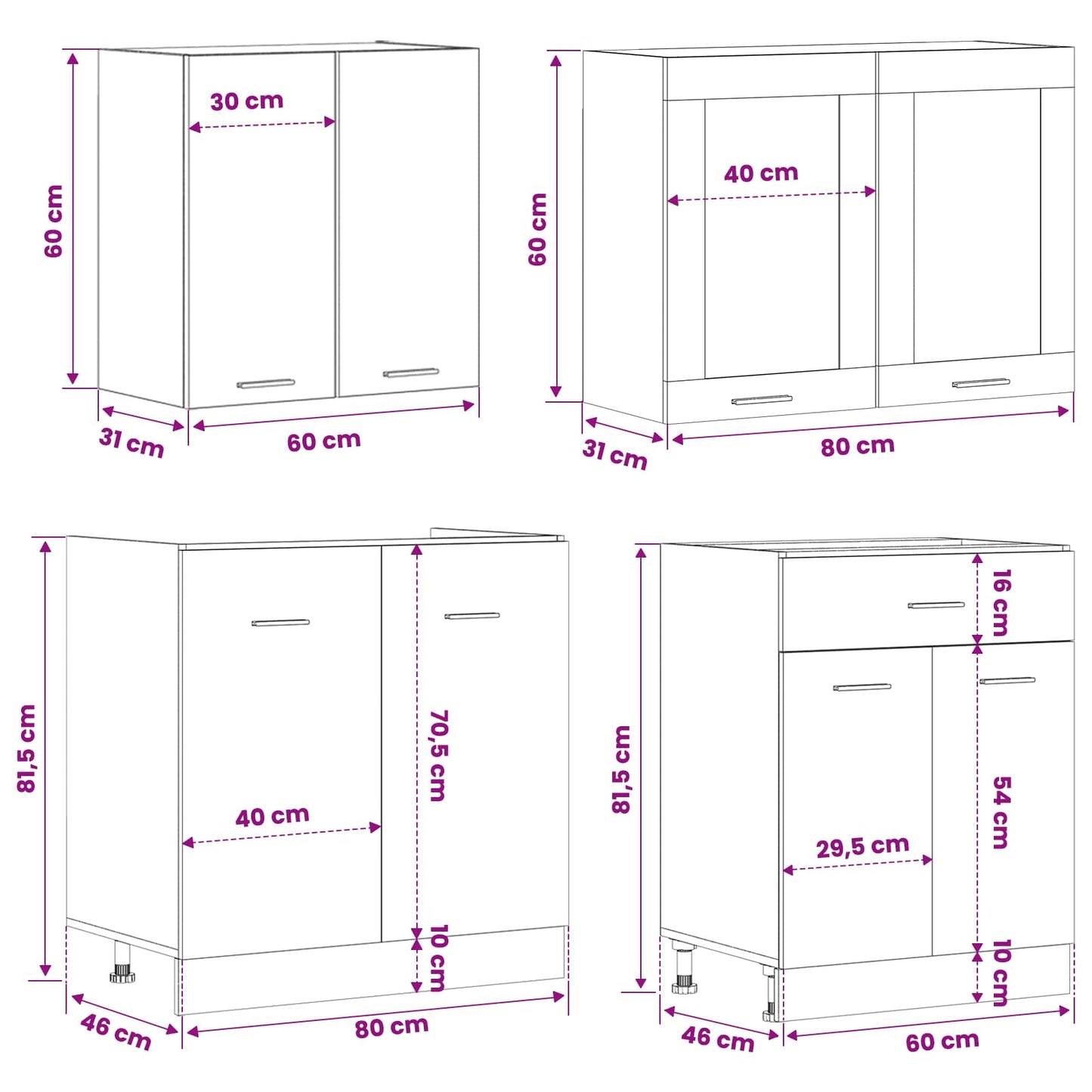 vidaXL Kitchen Unit Lyon 4 pcs Black Oak Engineered Wood