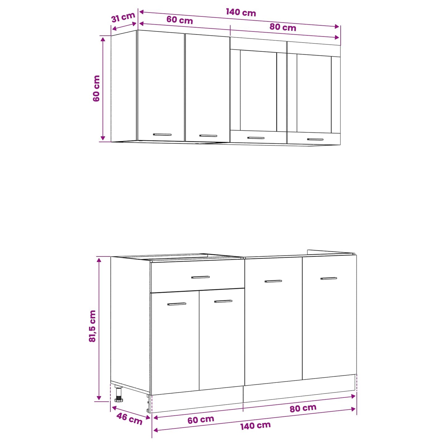 vidaXL Kitchen Unit Lyon 4 pcs Black Oak Engineered Wood