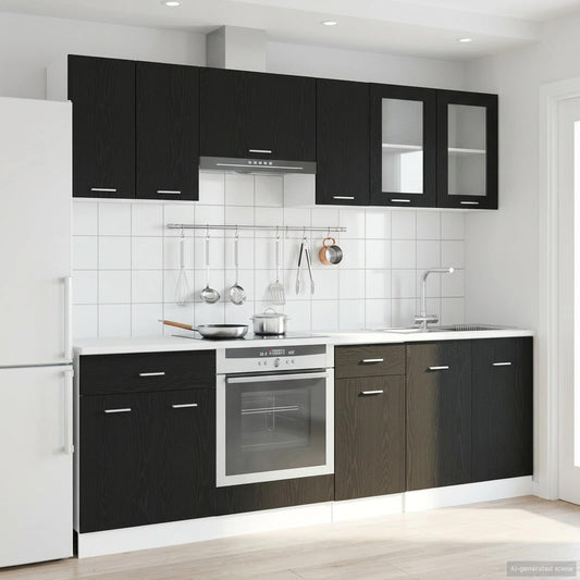 vidaXL Kitchen Unit Lyon 8 pcs Black Oak Engineered Wood