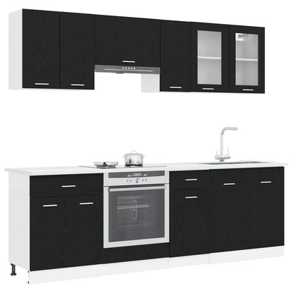 vidaXL Kitchen Unit Lyon 8 pcs Black Oak Engineered Wood