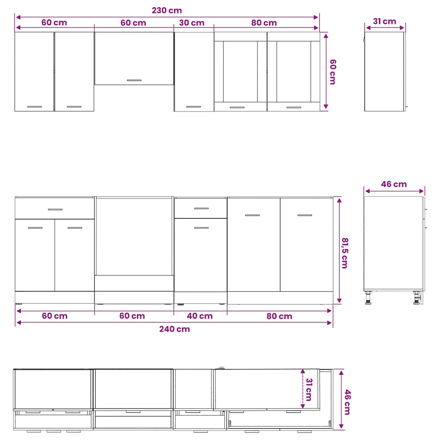 vidaXL Kitchen Unit Lyon 8 pcs Black Oak Engineered Wood