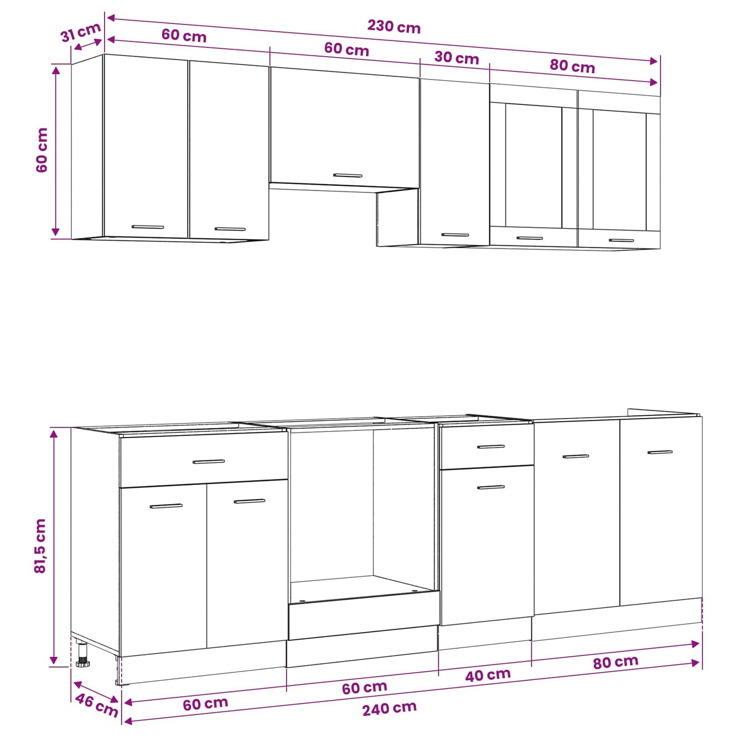 vidaXL Kitchen Unit Lyon 8 pcs Black Oak Engineered Wood
