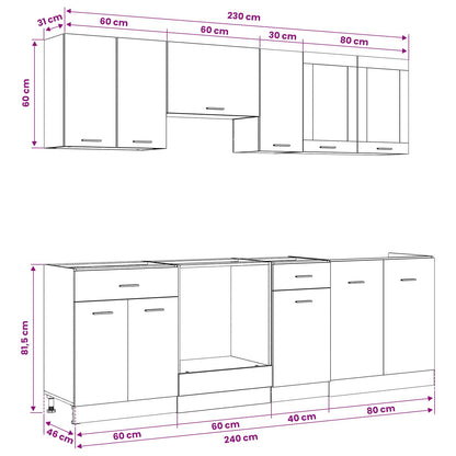 vidaXL Kitchen Unit Lyon 8 pcs Black Oak Engineered Wood