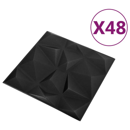 vidaXL Wall Panels 48 pcs Diamond Black 50 x 50 cm XPS Foam