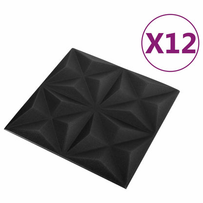 vidaXL Wall Panels 12 pcs Origami Black 50 x 50 cm XPS Foam