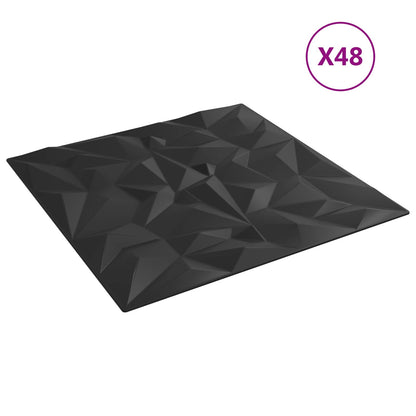 vidaXL Wall Panels 48 pcs 50 x 50 cm Black XPS Foam