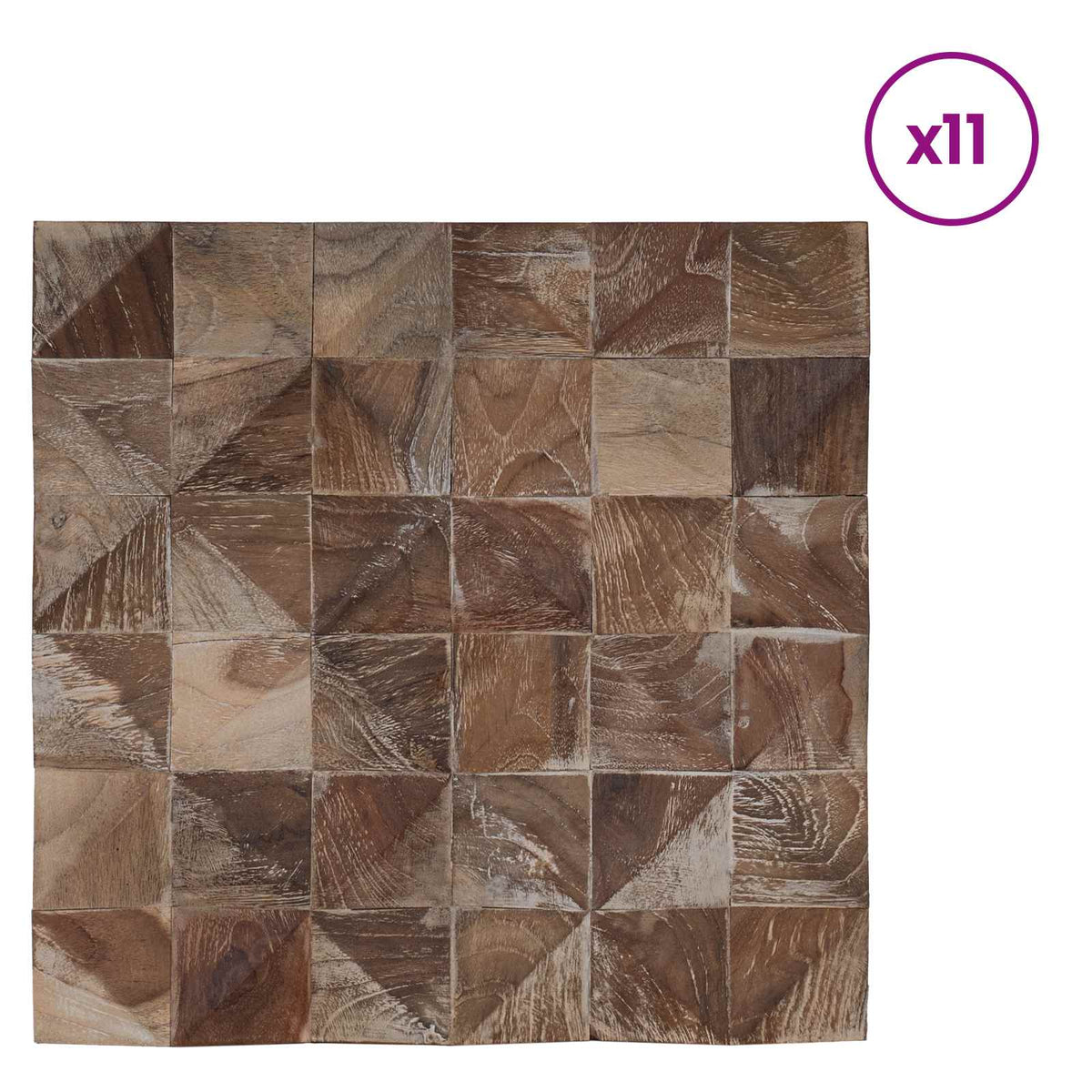 vidaXL Wall Panel 11 pcs Whitewashed 30 x 30 x 2 cm Solid Teak wood