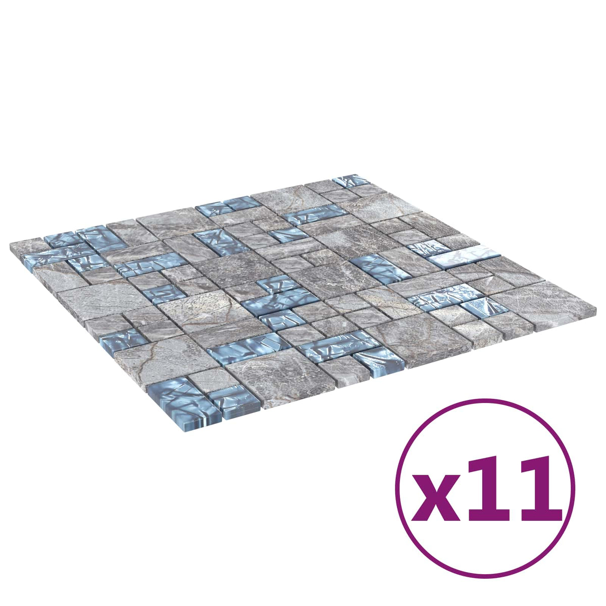 vidaXL Mosaic Tile 11 pcs 50 x 50 cm Grey and Blue Glass
